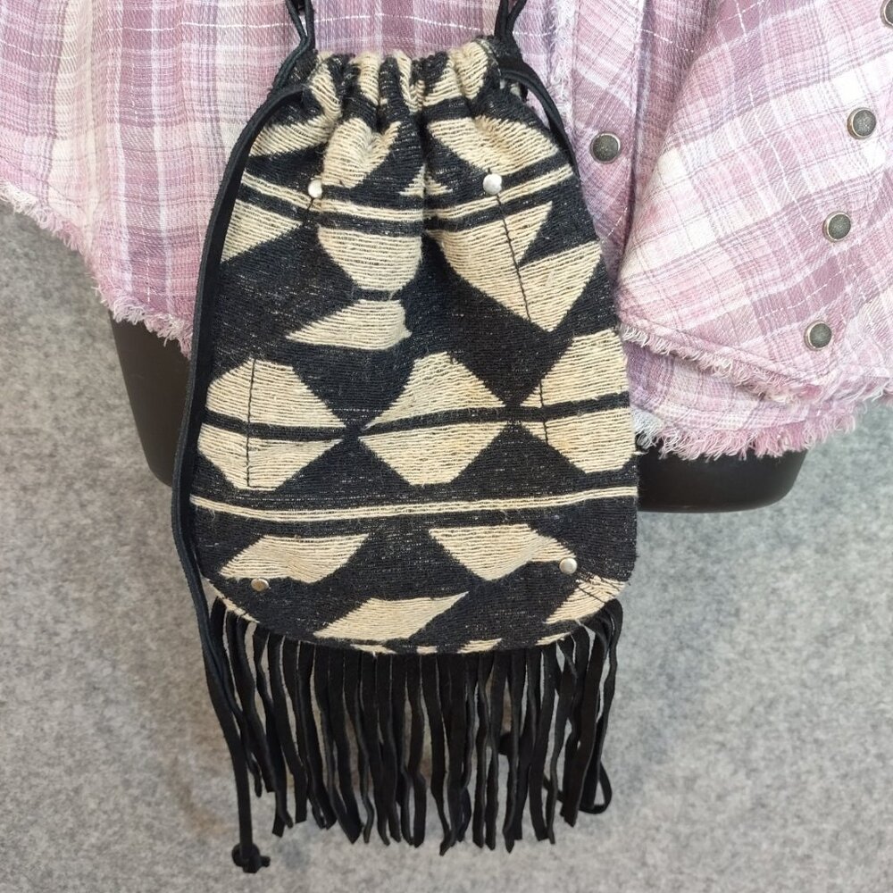 American Eagle Out Bag S Crossbody Boho Aztec Leather Canvas Festival Western - Picture 4 of 16